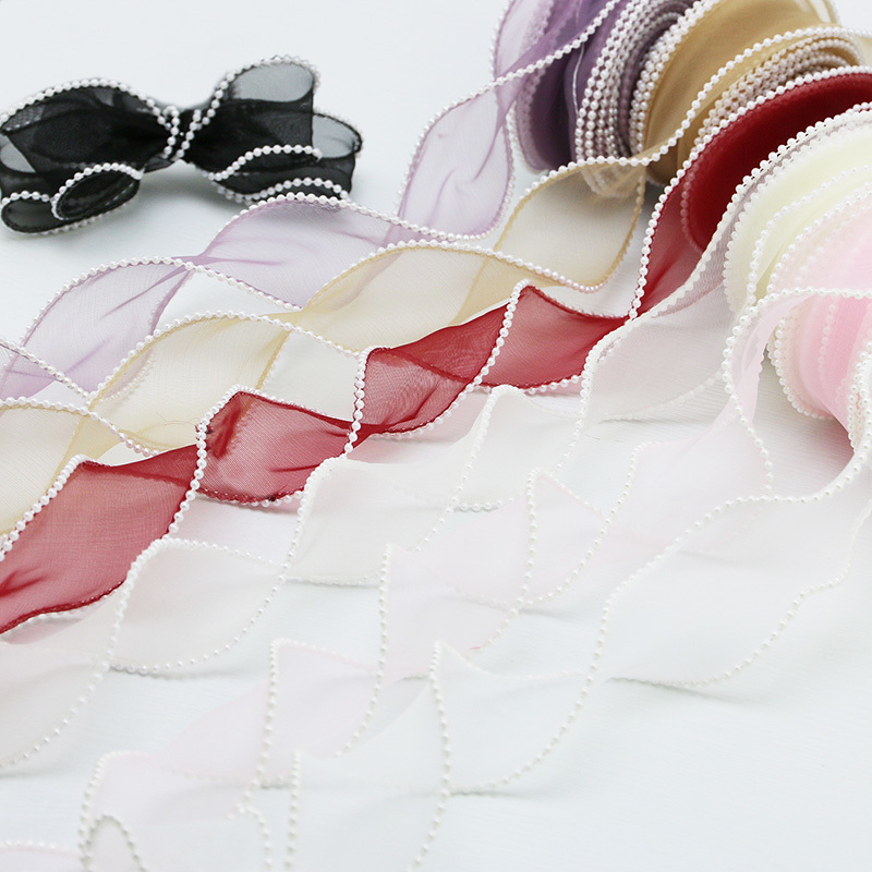Ribbon Organza Roll - (5yards/roll)4cm Pearl Edge Wavy Organza Ribbon