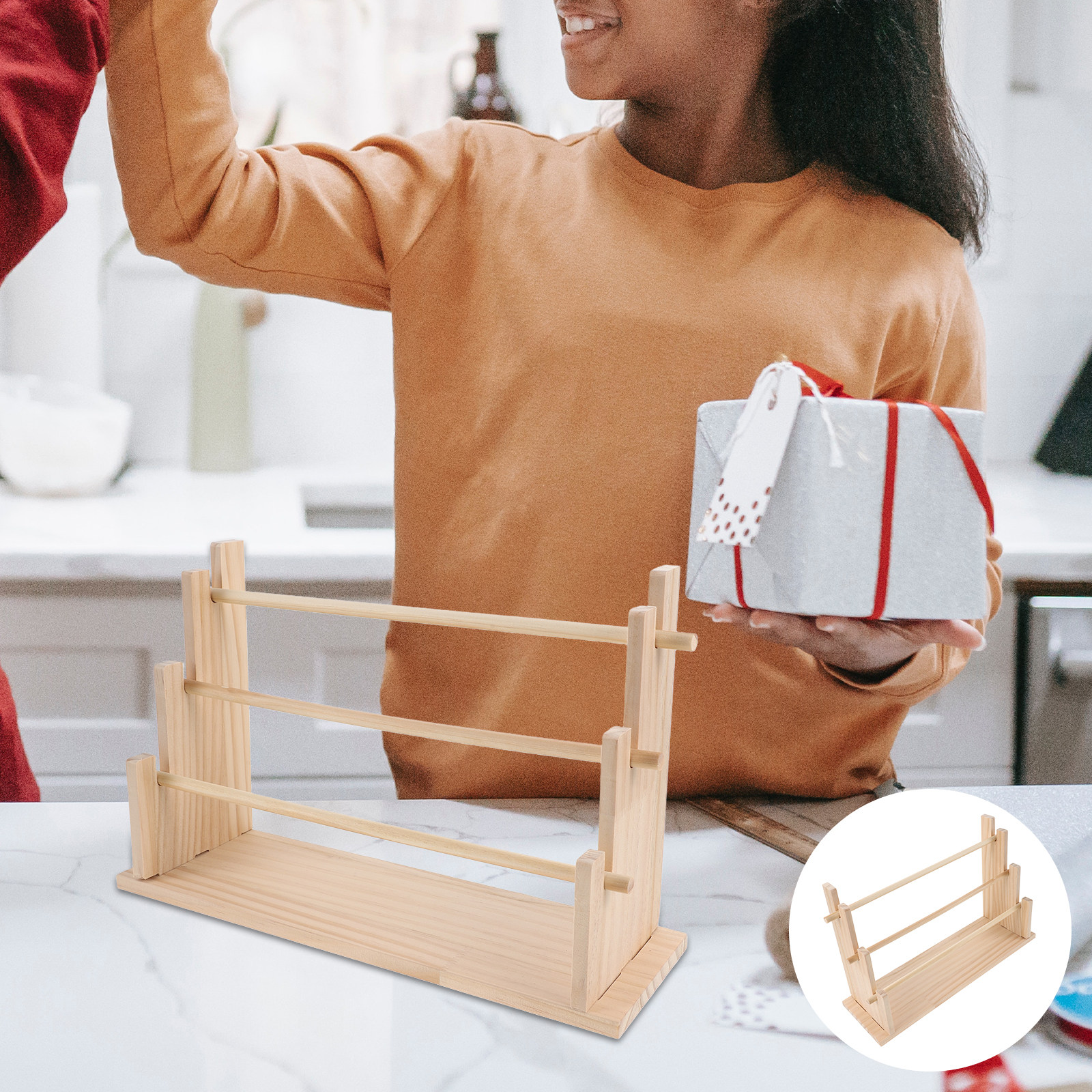 Florist Supply Shop - Multi-Layer Solid Wood Ribbon Storage Rack