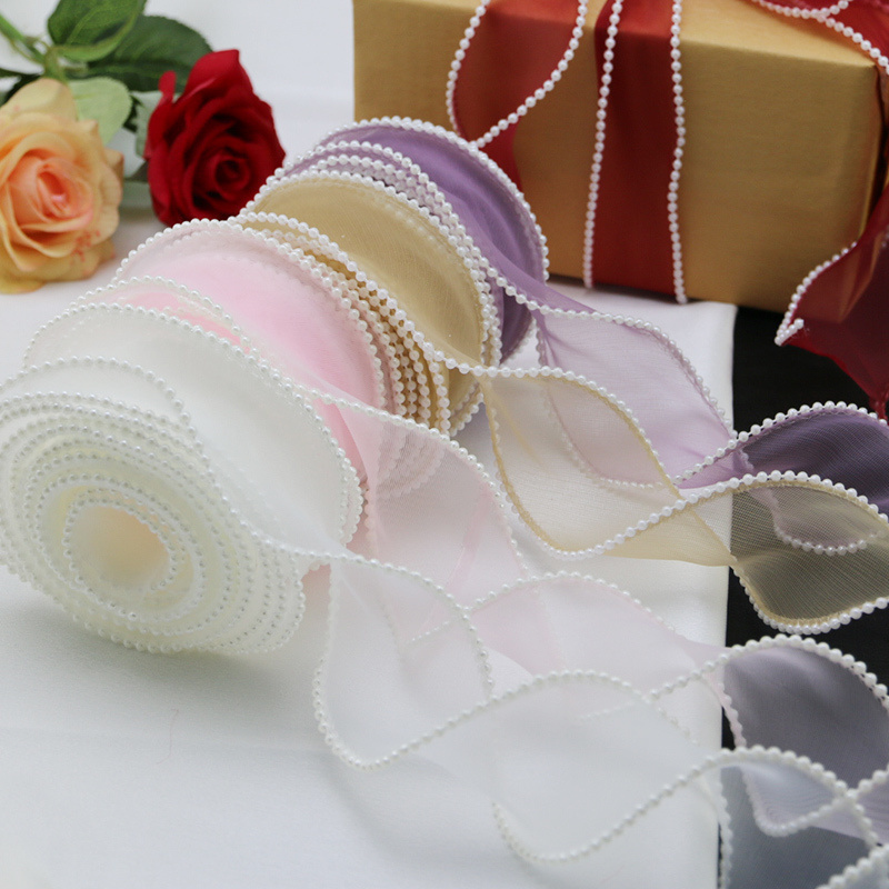 (5yards/roll)4cm Pearl Edge Wa - Ribbon Organza Roll ulasan dan harga