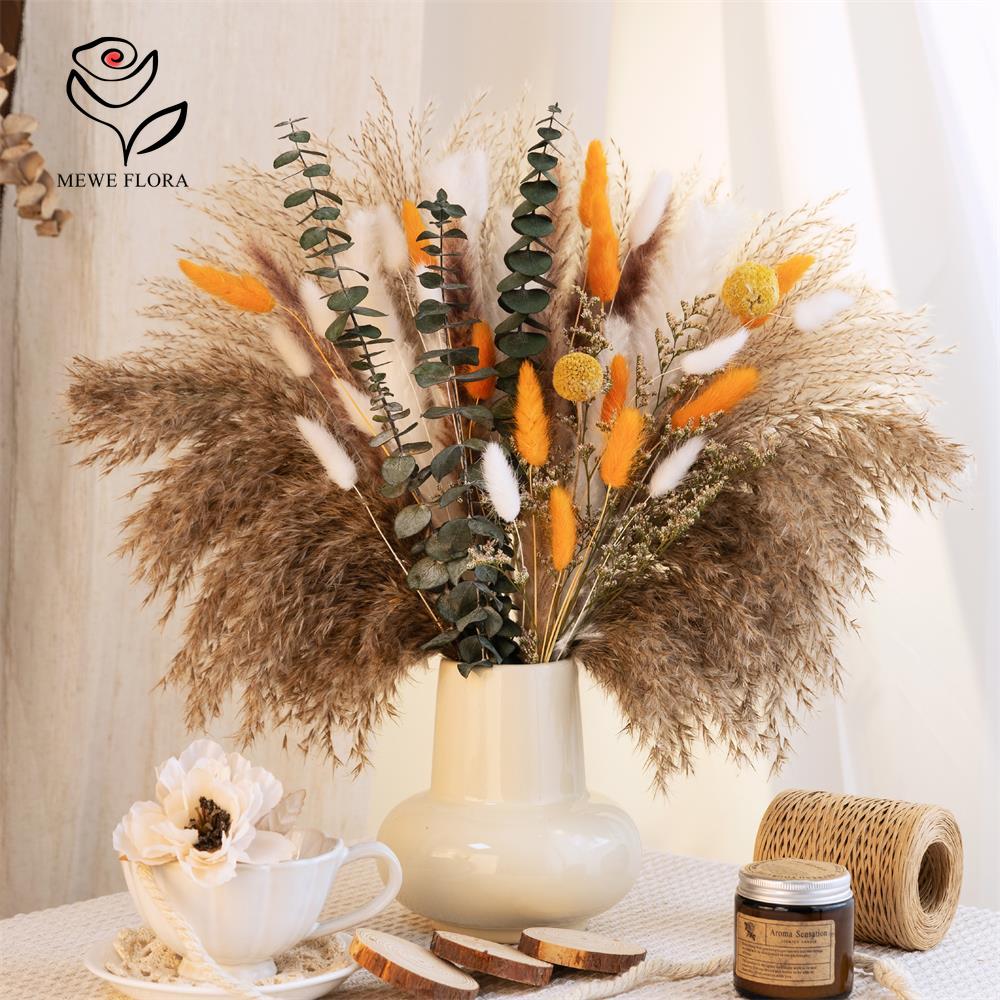 65Pcs Orange Pampas Grass Bouq - Dried Flower Bunch ulasan dan harga