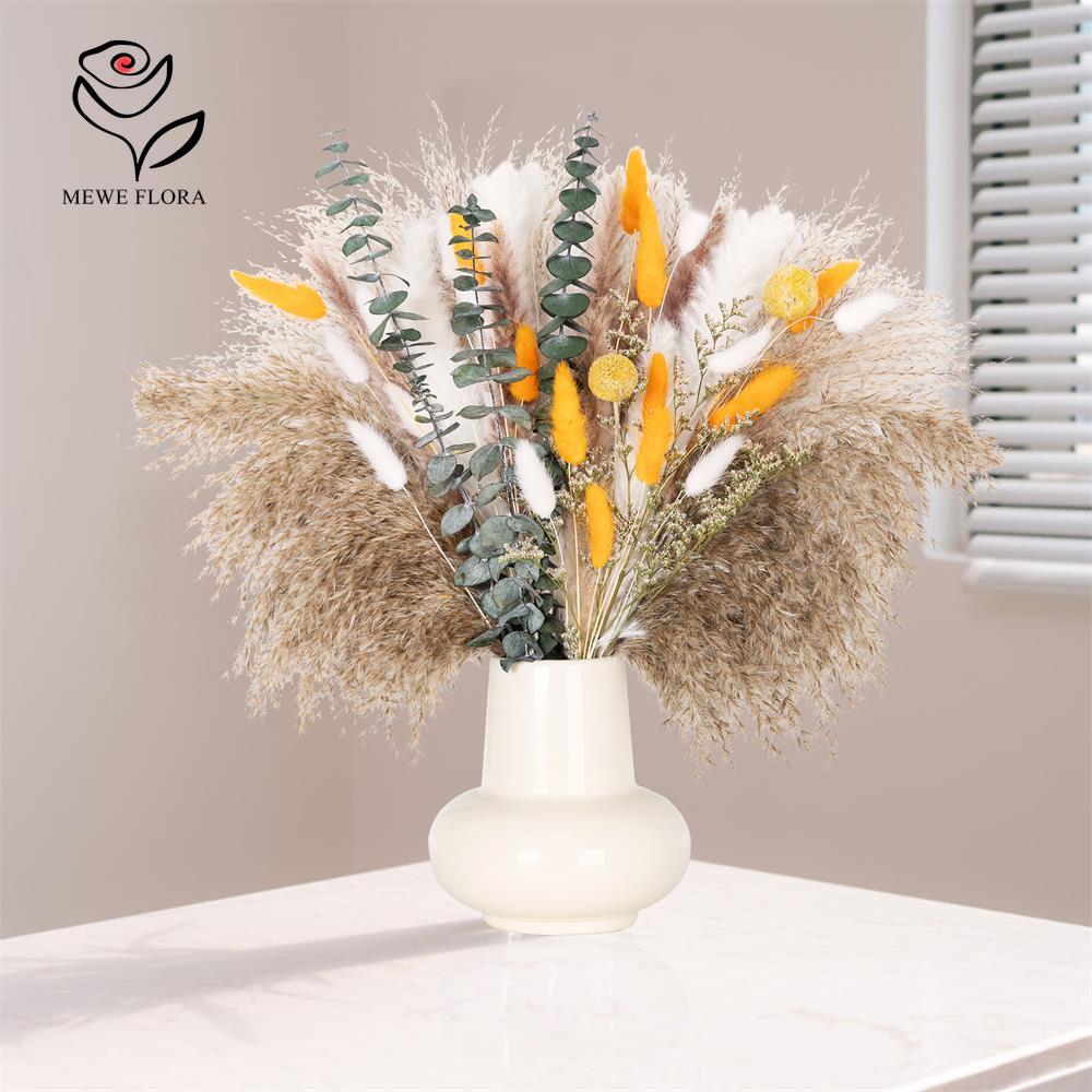 65Pcs Orange Pampas Grass Bouq - Dried Flower Bunch ulasan dan harga